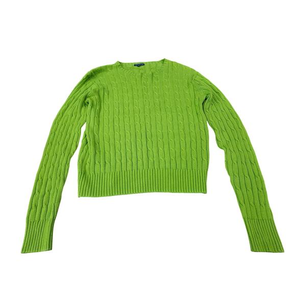 J. McLaughlin Lime Green Cable Knit Preppy Old Money Sweater S Coastal Grandma - Picture 1 of 5